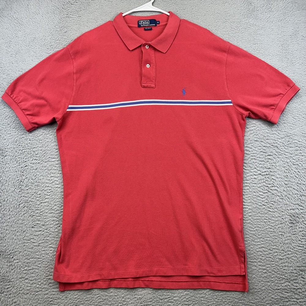 Polo Ralph Lauren Polo Shirt Mens XL Red Blue Striped Cotton Classic Preppy